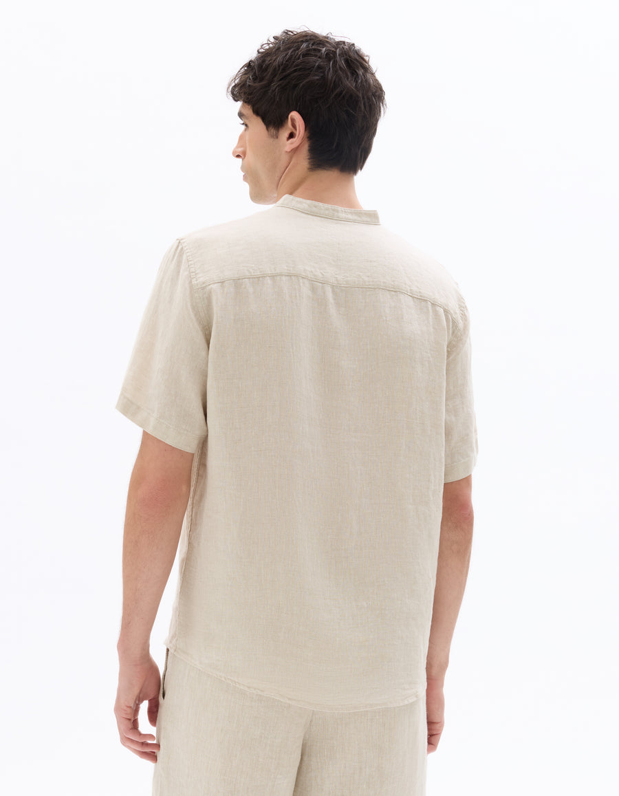Regular Fit Mandarin Collar Shirt - Natural