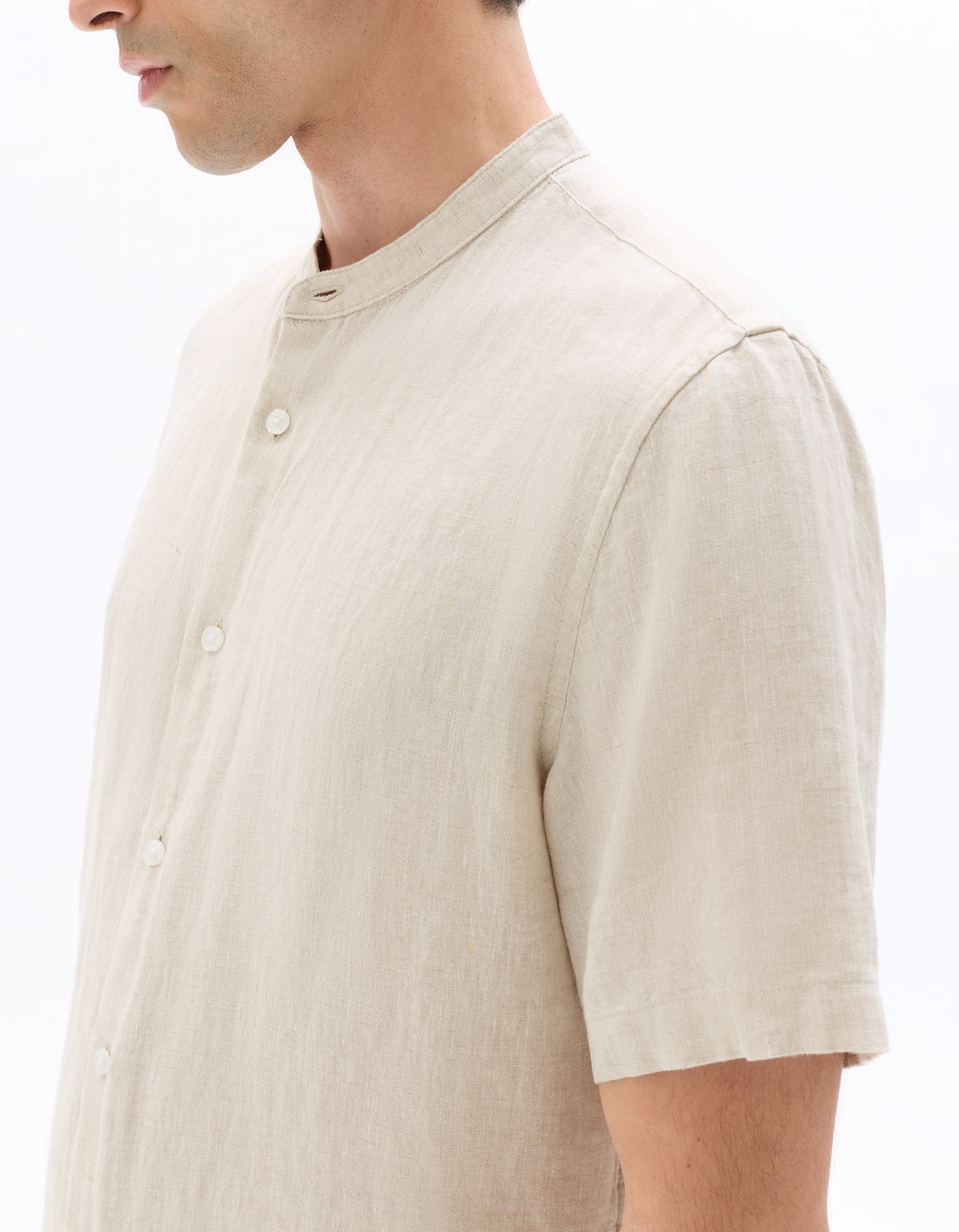 Regular Fit Mandarin Collar Shirt - Natural