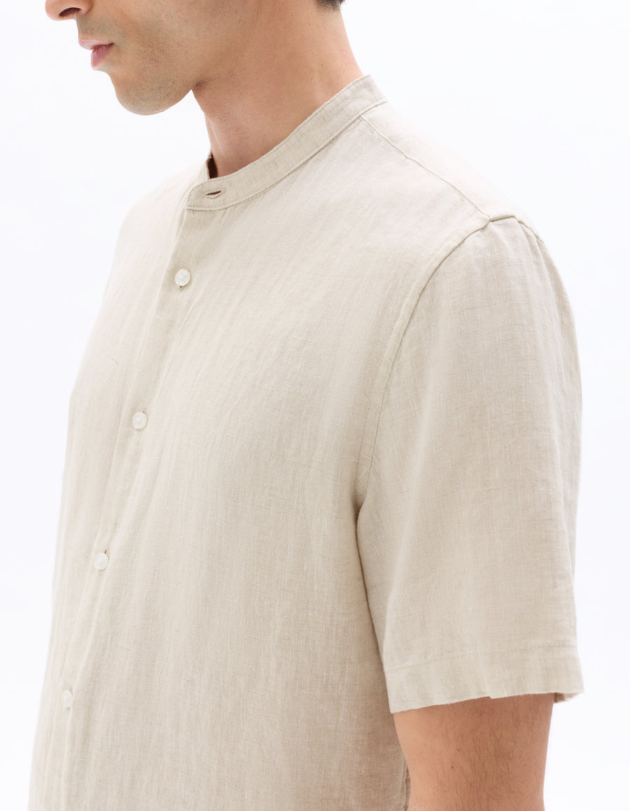 Regular Fit Mandarin Collar Shirt - Natural