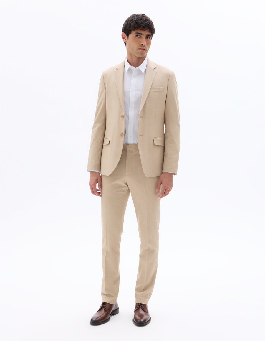 Slim Fit Poly Viscose Blazer - Light Beige