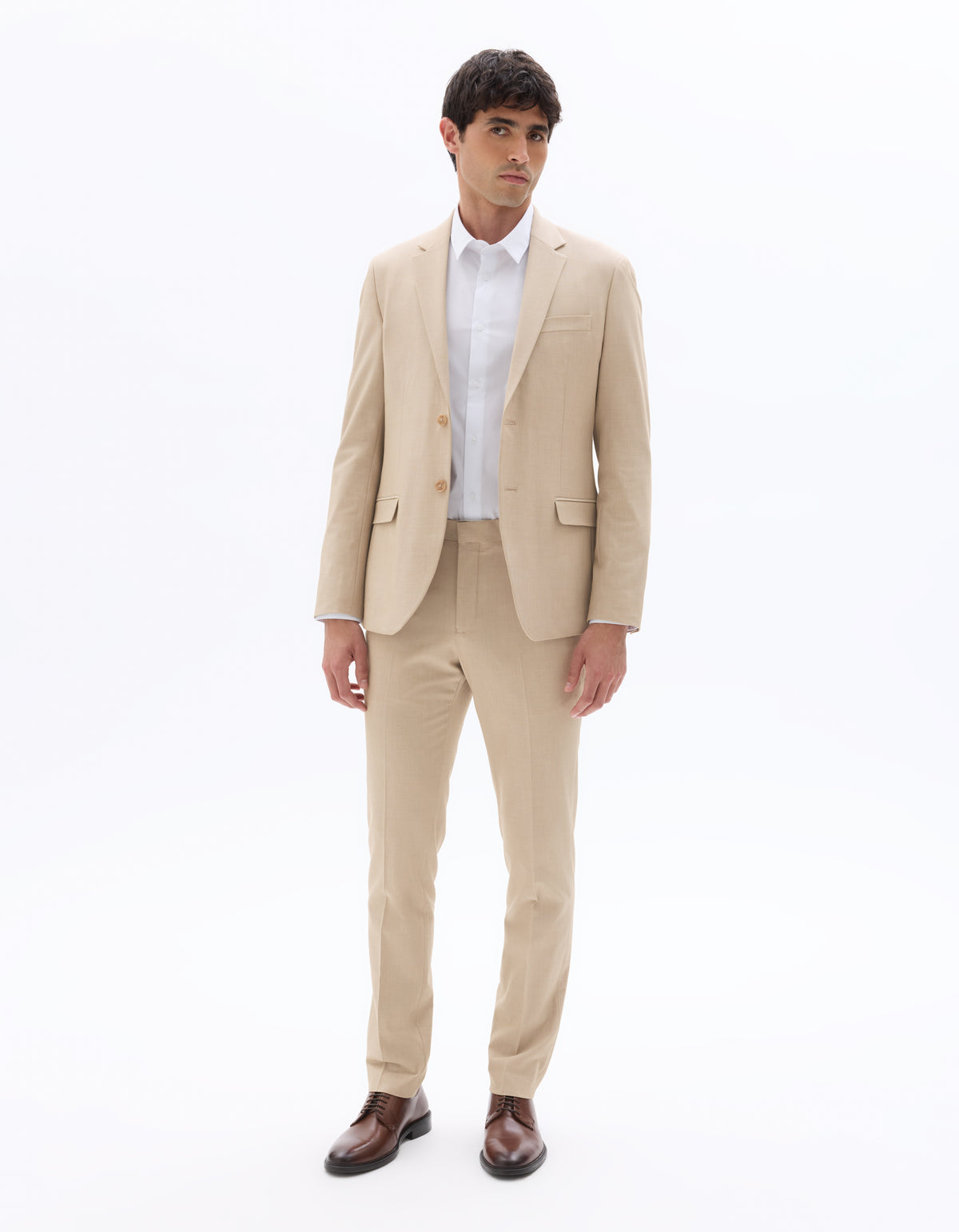 Slim Fit Poly Viscose Blazer - Light Beige