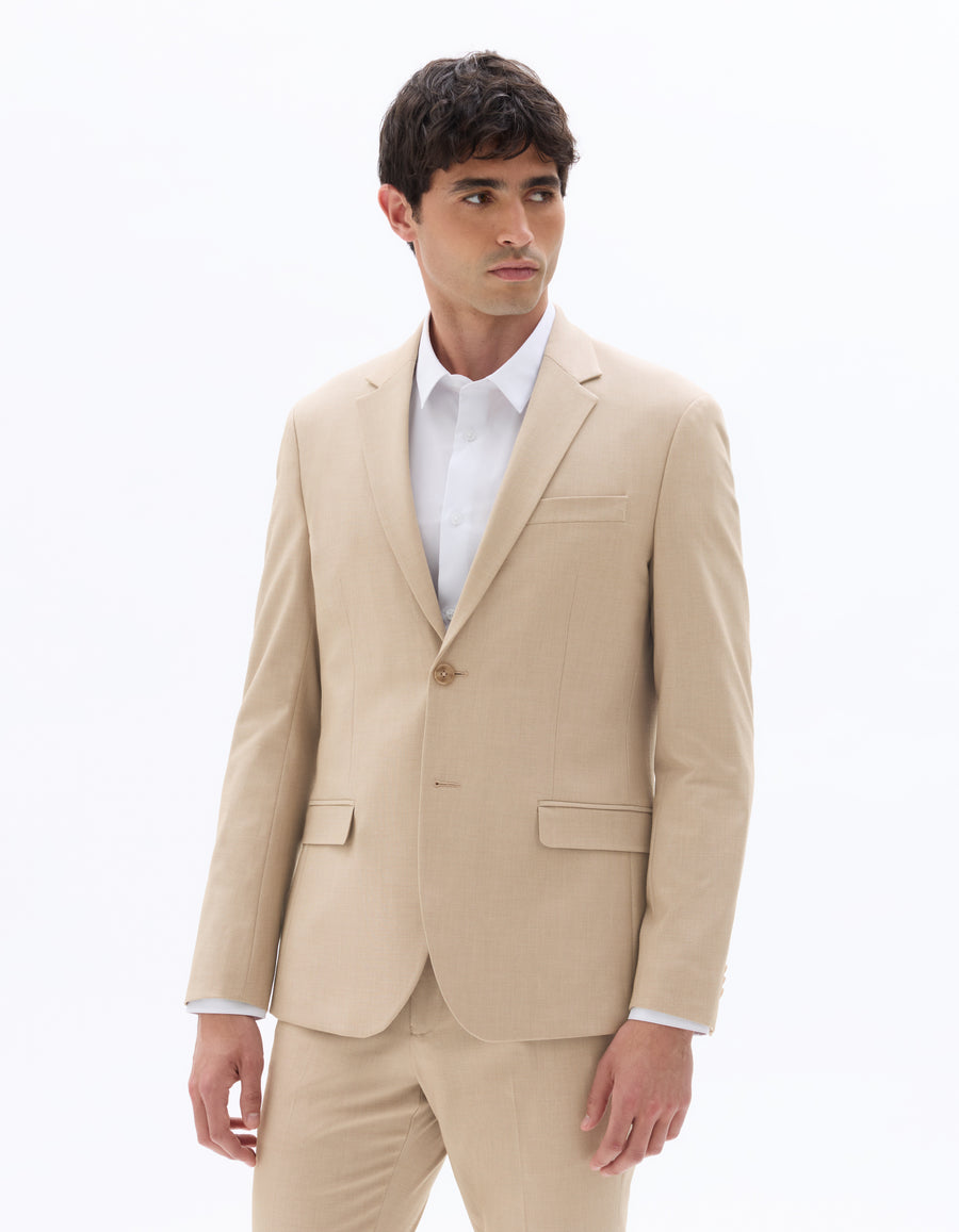 Slim Fit Poly Viscose Blazer - Light Beige