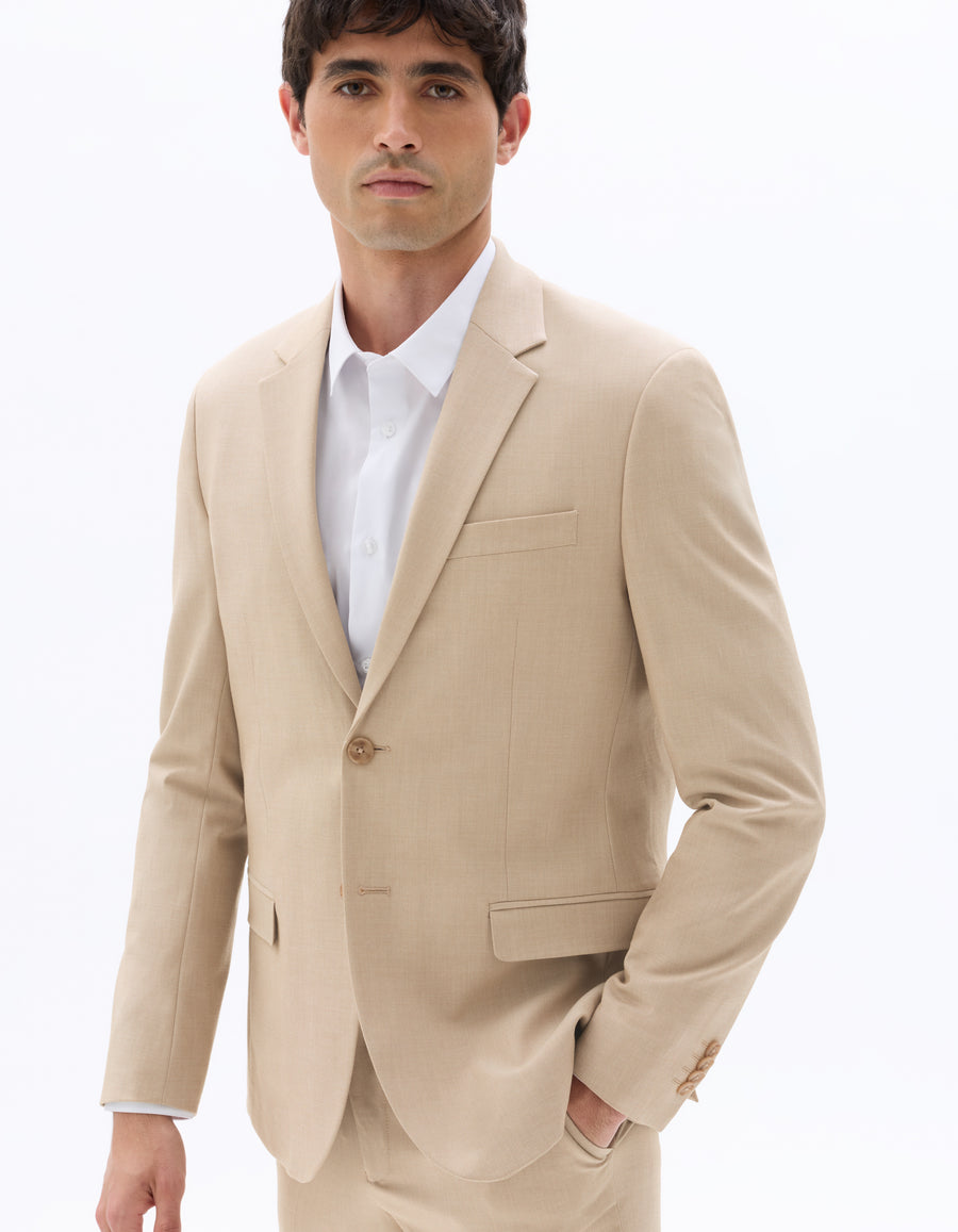 Slim Fit Poly Viscose Blazer - Light Beige