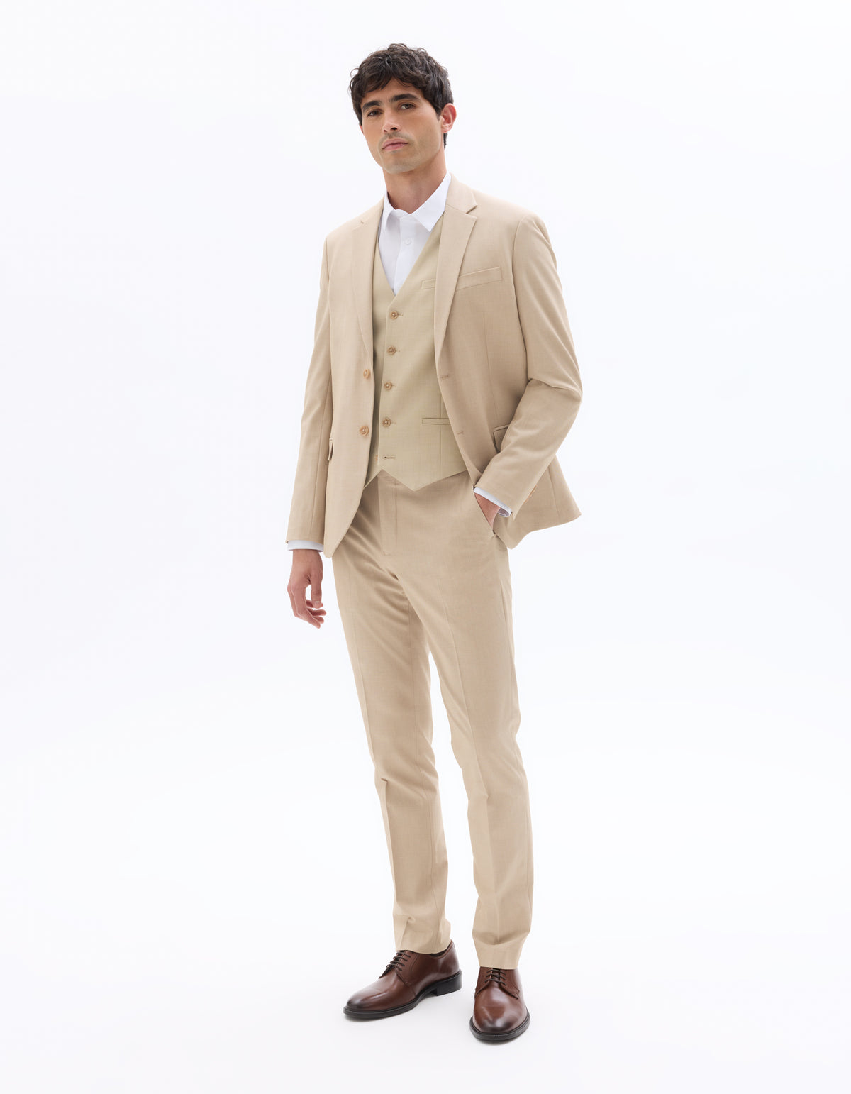 Slim Fit Poly Viscose Formal Trousers - Beige