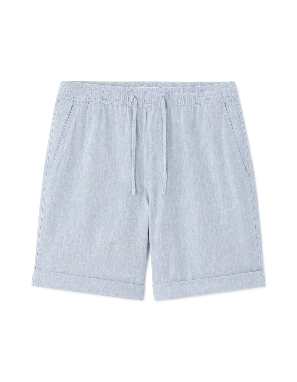 Straight Fit Cotton Linen Shorts - Blue