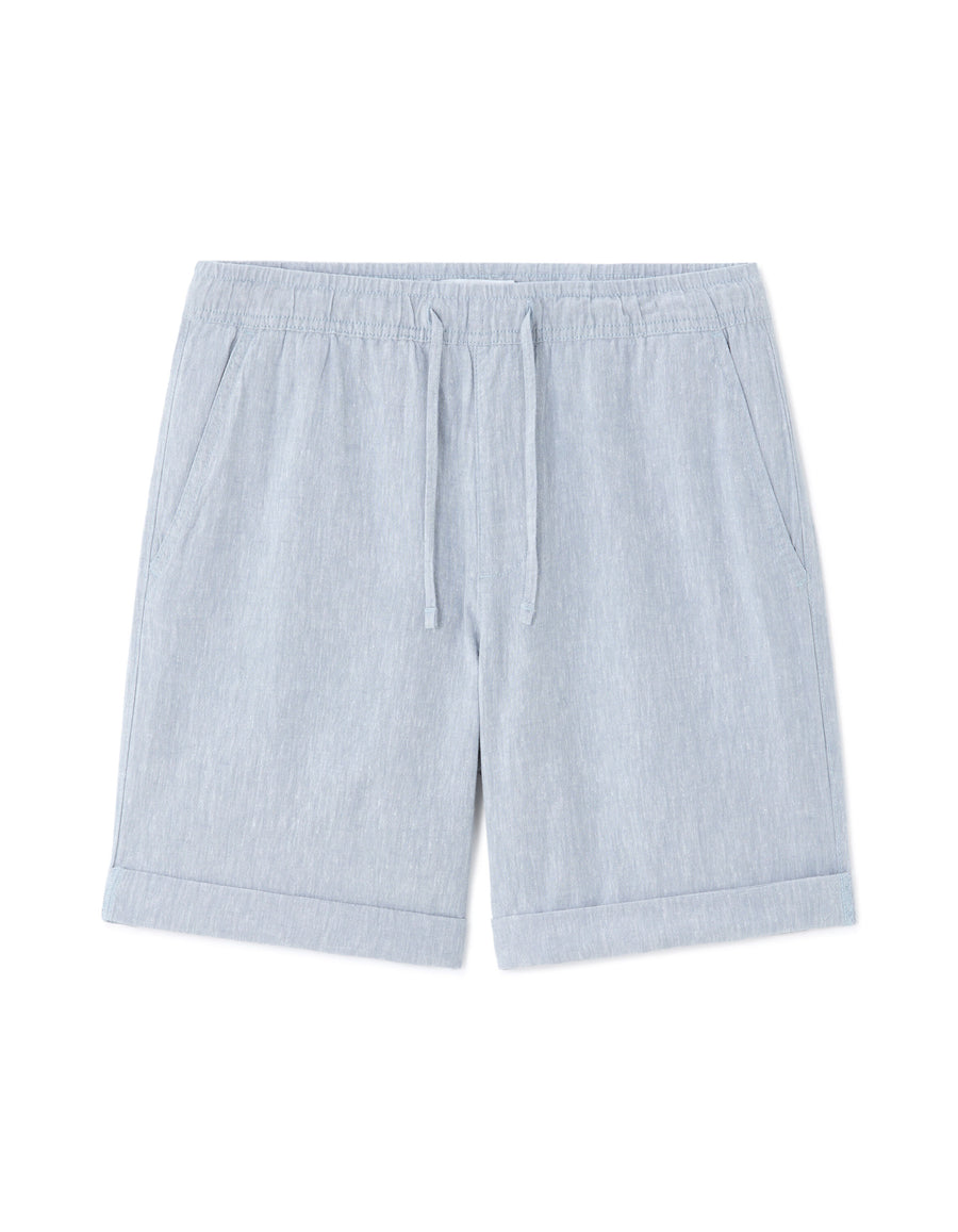 Straight Fit Cotton Linen Shorts - Blue