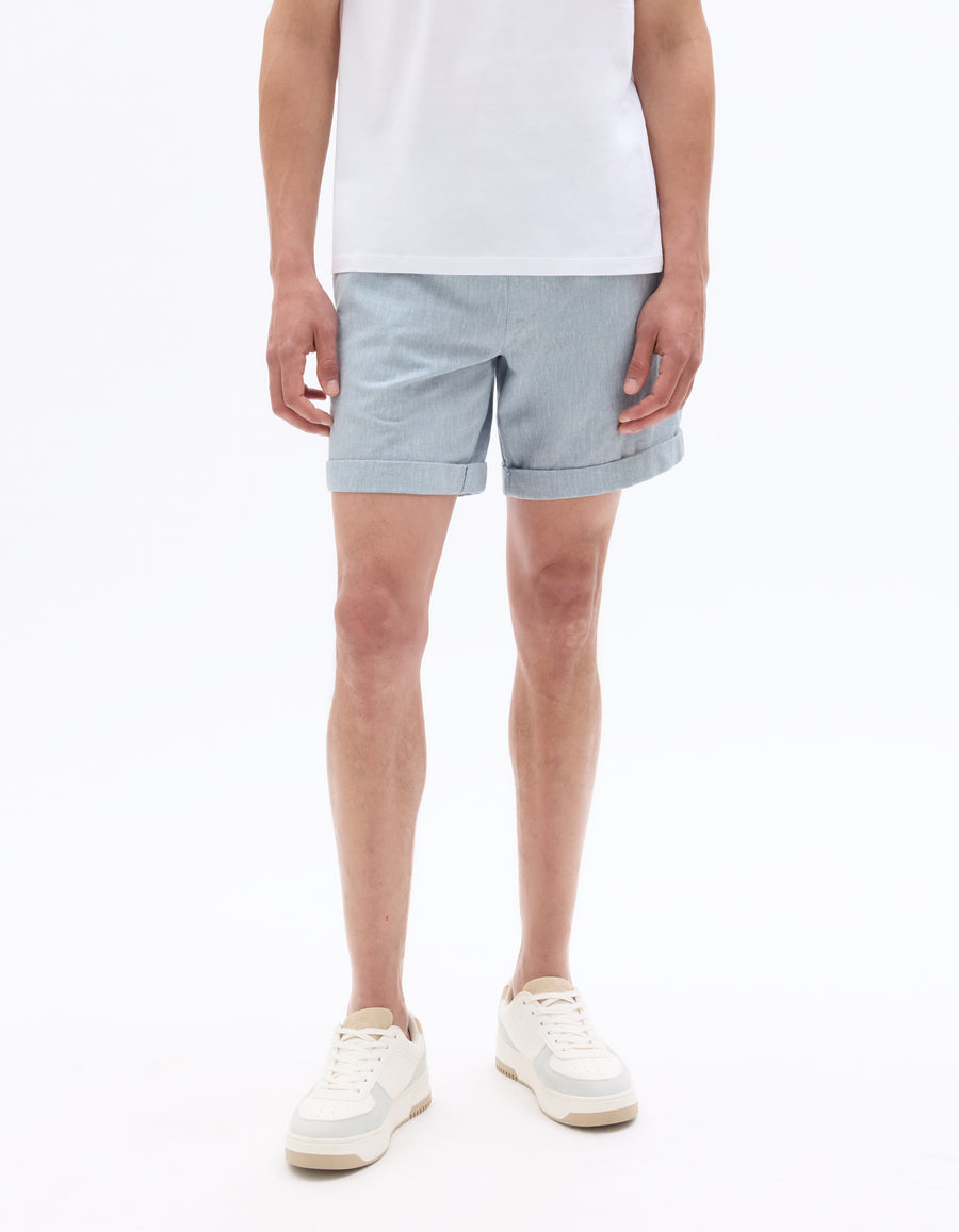 Straight Fit Cotton Linen Shorts - Blue