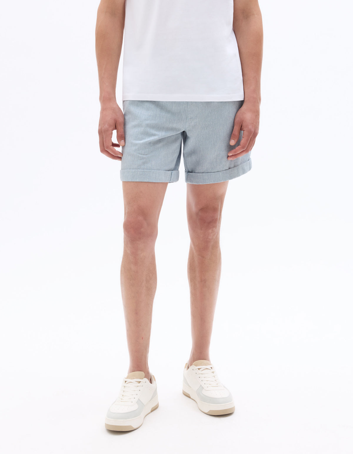Bermuda Fit Linen Solid Shorts - Blue