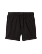 Straight Fit Cotton Linen Shorts - Black