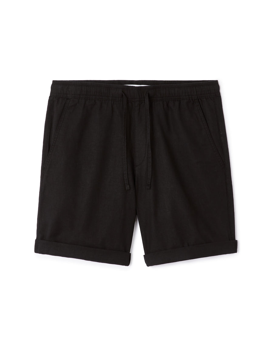 Straight Fit Cotton Linen Shorts - Black