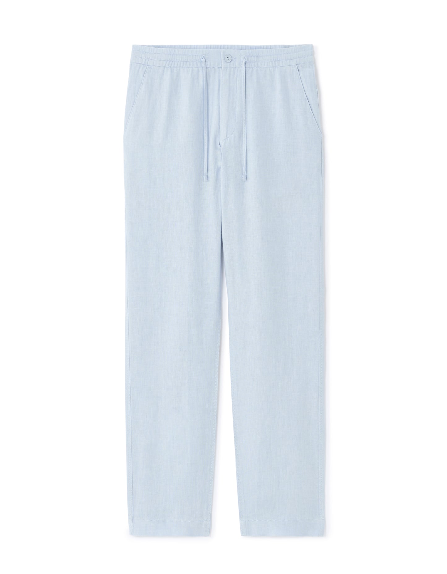 Straight Fit 100% Linen Trousers - Light Blue