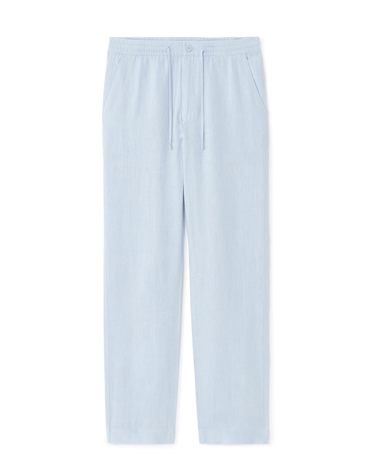 Straight Fit 100% Linen Trousers - Light Blue