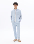 Straight Fit 100% Linen Trousers - Light Blue