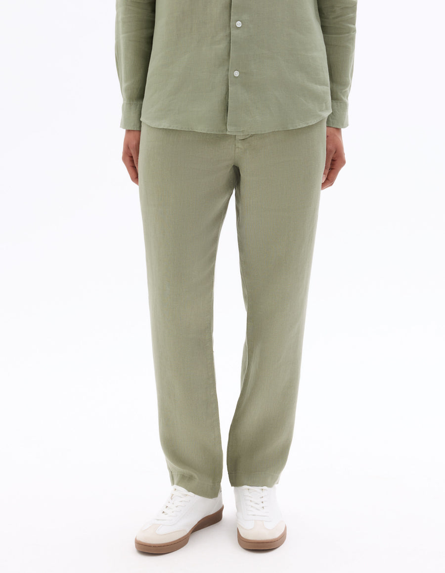 Relaxed Fit 100% Linen Solid Casual Trouser - Green