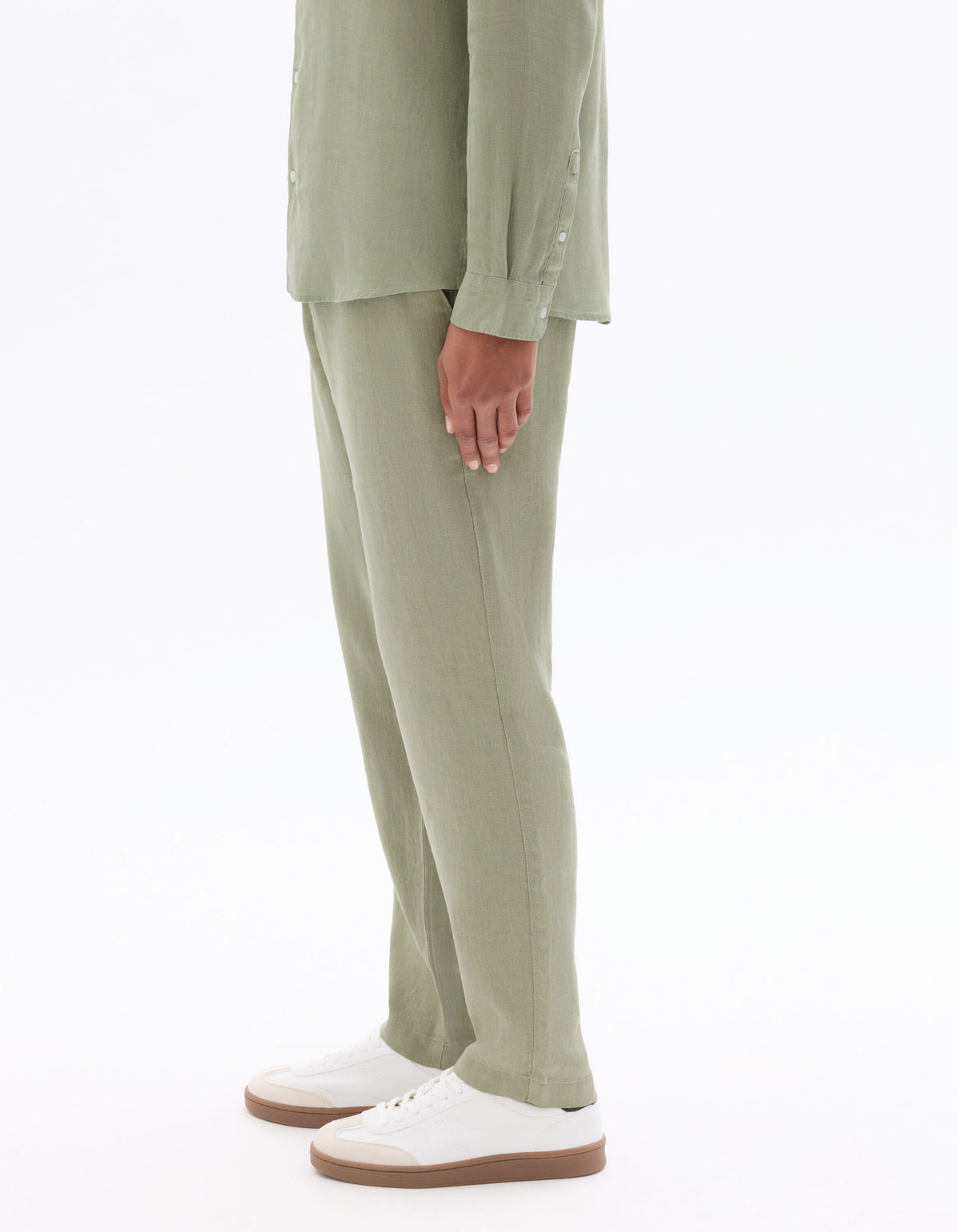 Relaxed Fit 100% Linen Solid Casual Trouser - Green