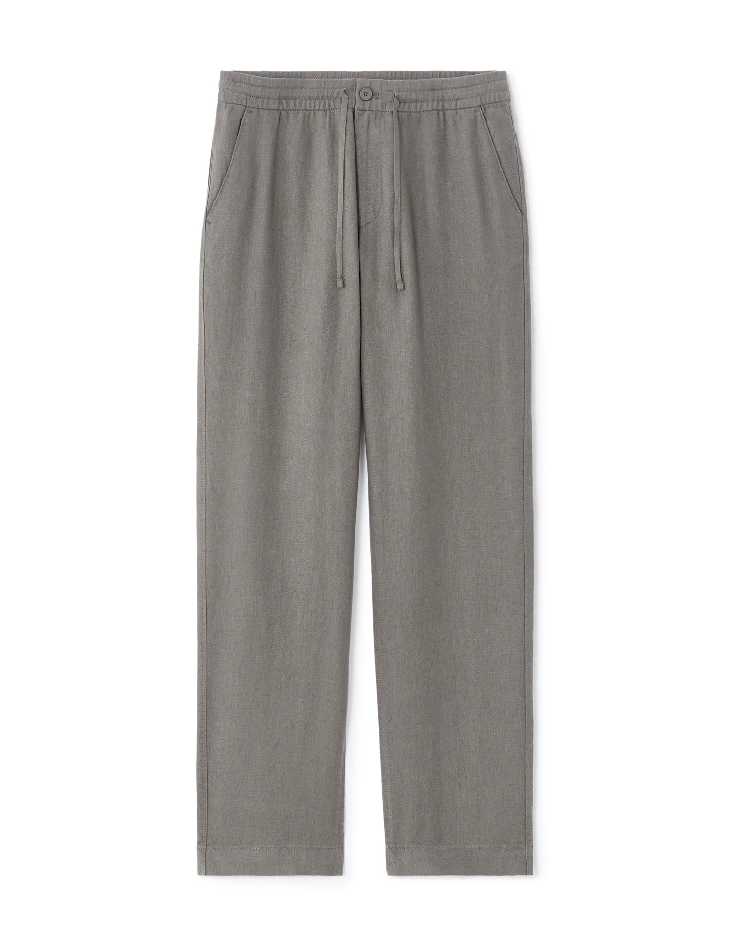 Straight Fit 100% Linen Trousers - Dark Grey