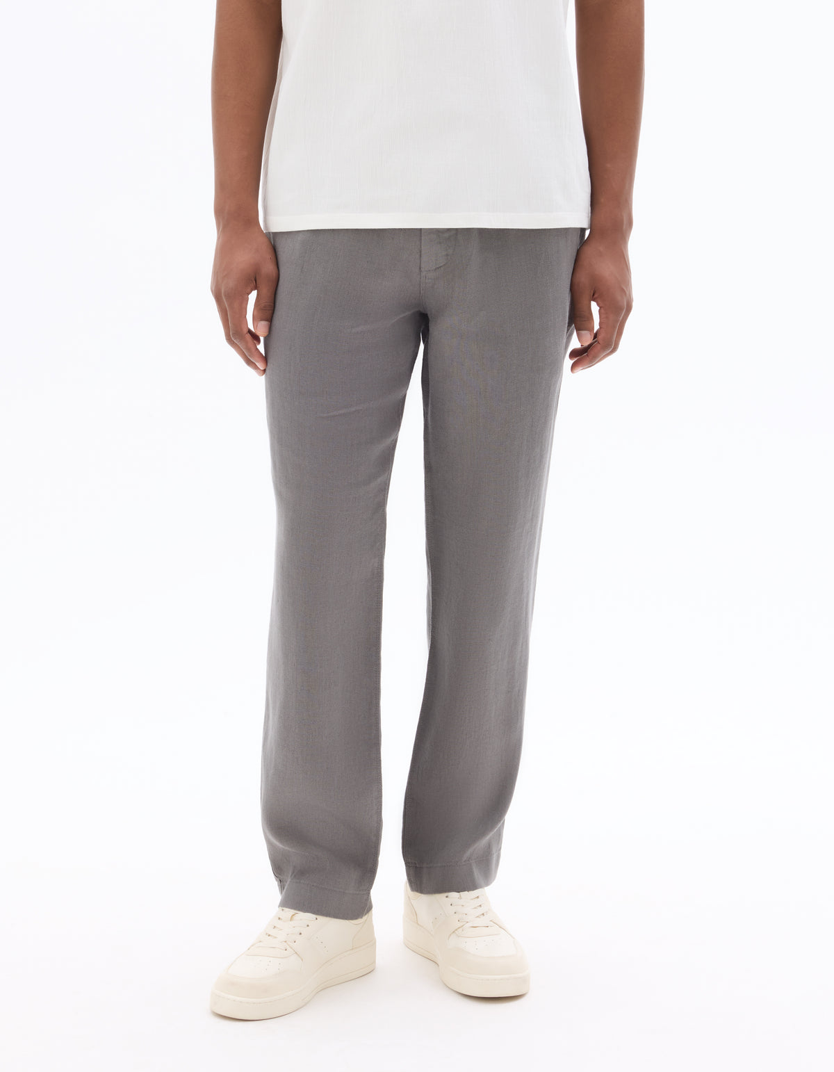 Straight Fit 100% Linen Trousers - Dark Grey