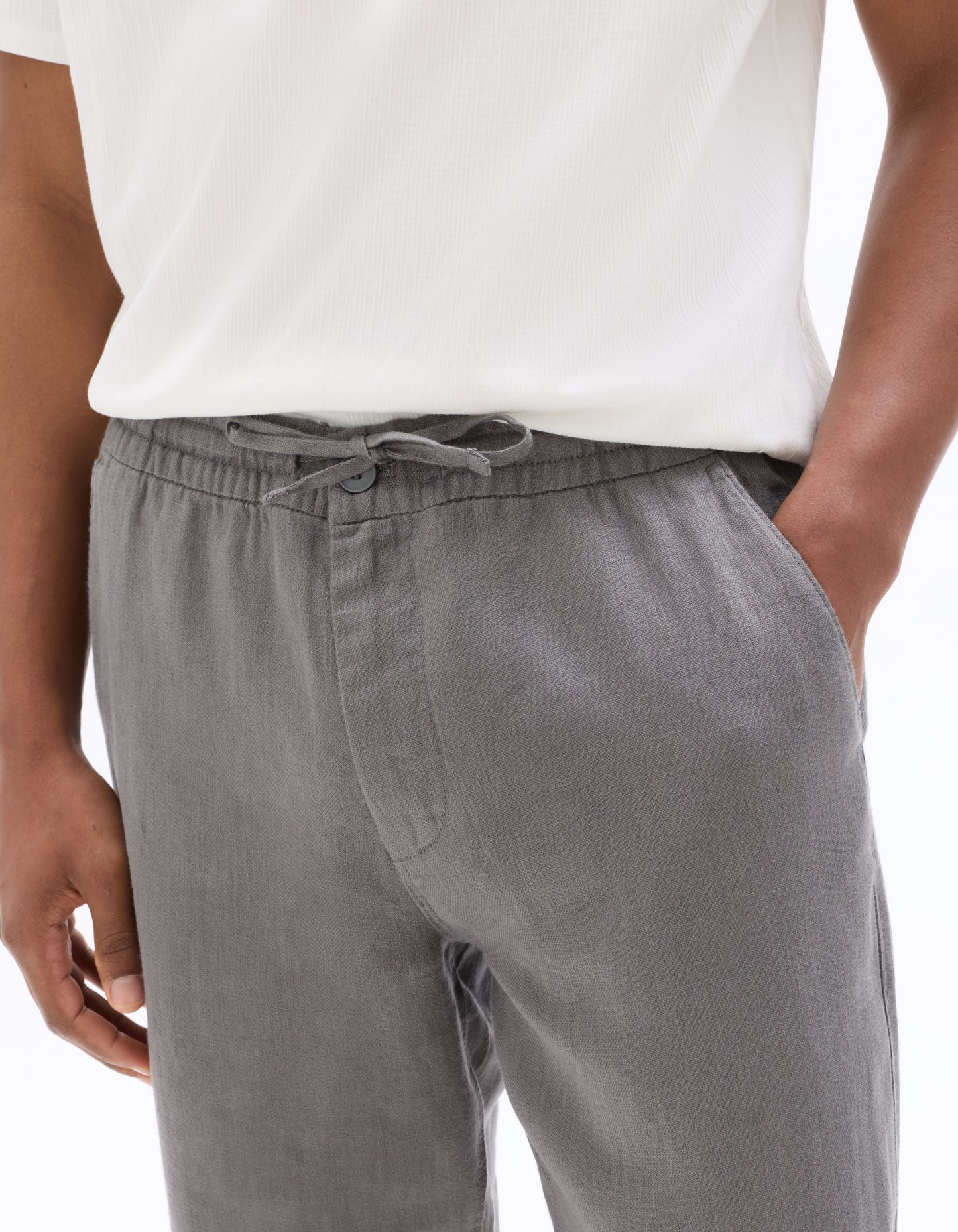 Straight Fit 100% Linen Trousers - Dark Grey