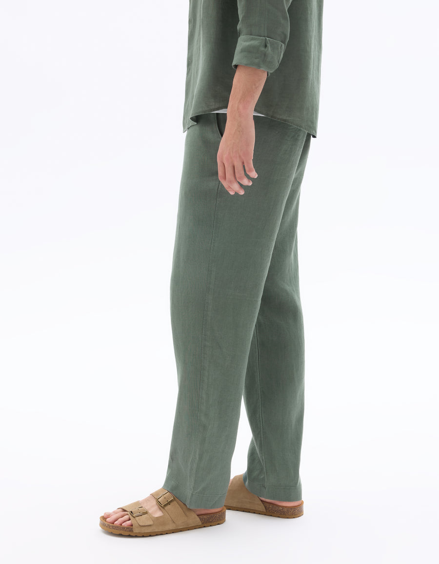 Straight Fit 100% Linen Trousers - Light Green