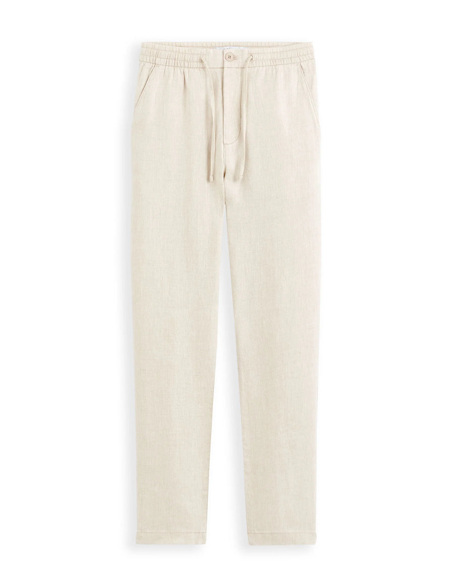 Straight Fit 100% Linen Solid Trousers - White