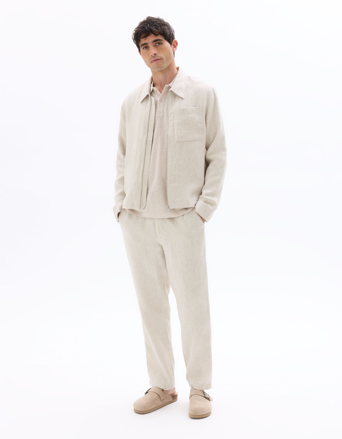 Straight Fit 100% Linen Trousers - Natural