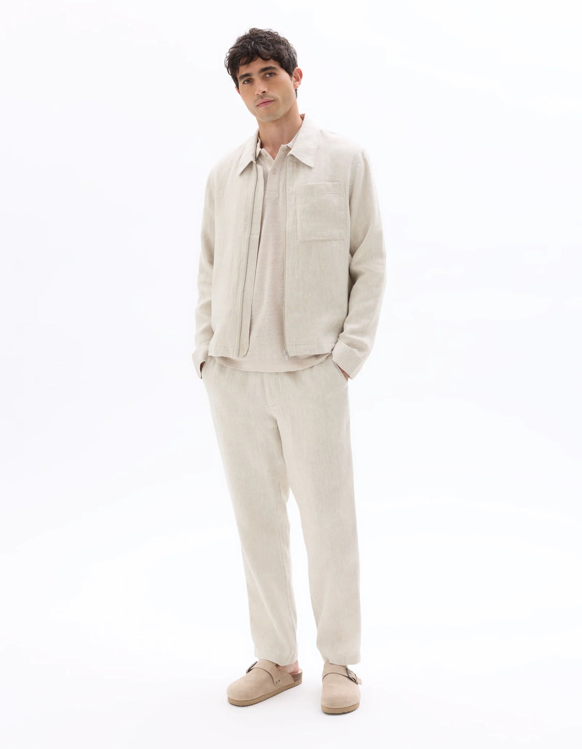 Straight Fit 100% Linen Solid Trousers - White