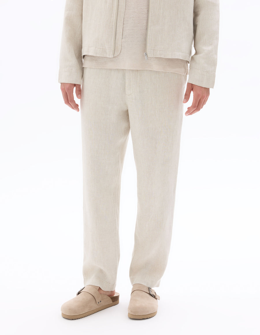 Straight Fit 100% Linen Trousers - Natural