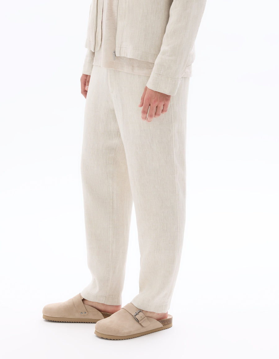 Straight Fit 100% Linen Trousers - Natural