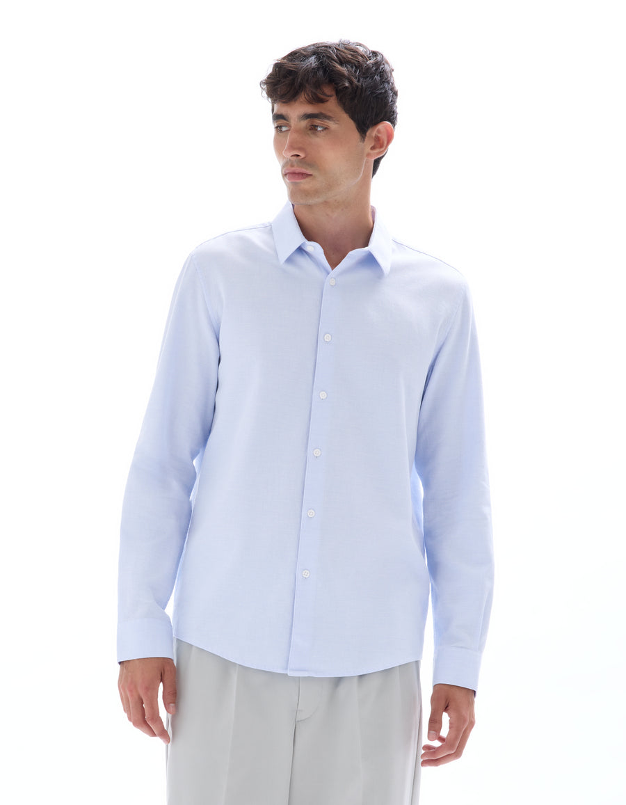 Regular Fit 100% Cotton Spread Collar Formal Shirt - Blue
