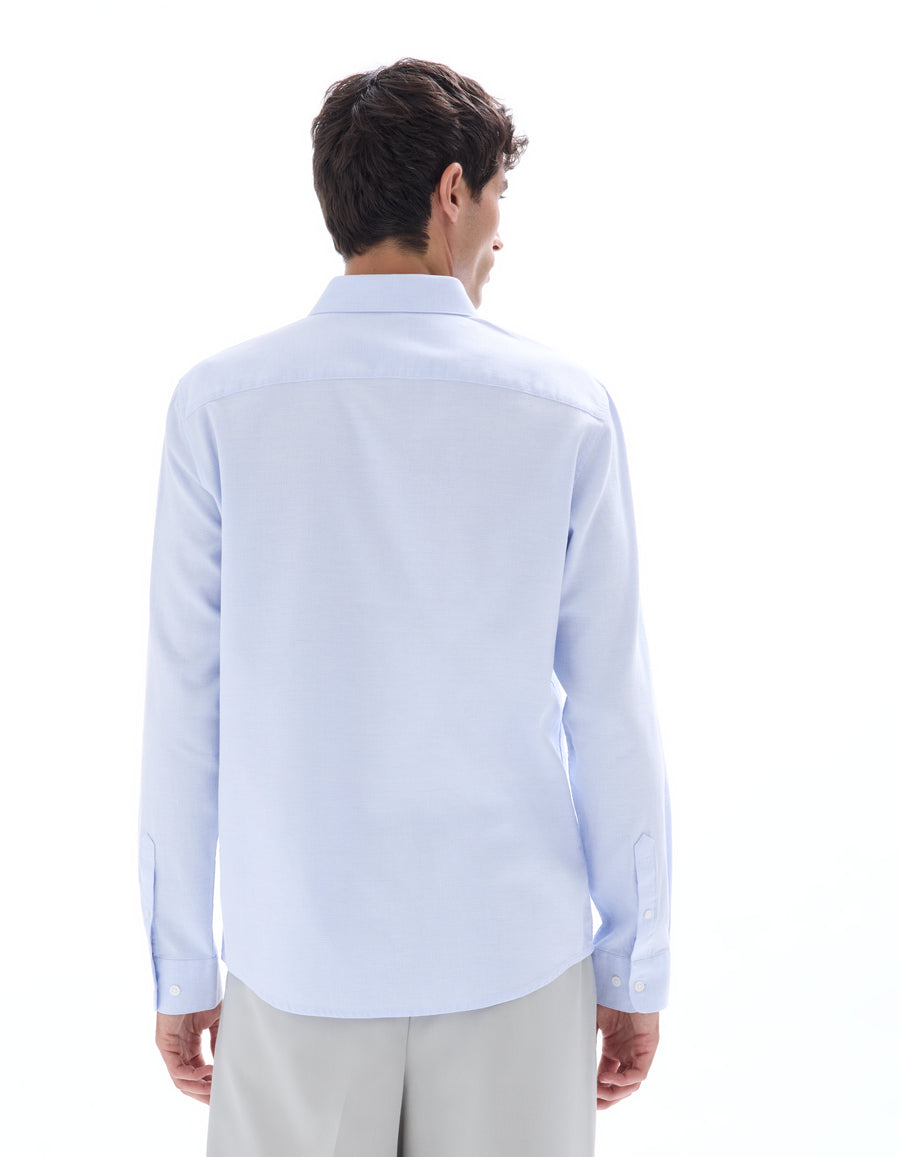 Regular Fit 100% Cotton Spread Collar Formal Shirt - Blue