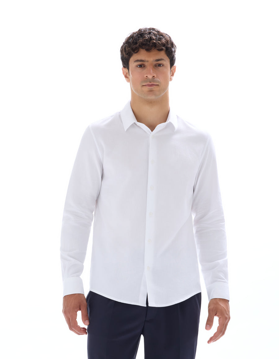 Regular Fit 100% Cotton Spread Collar Shirt - White