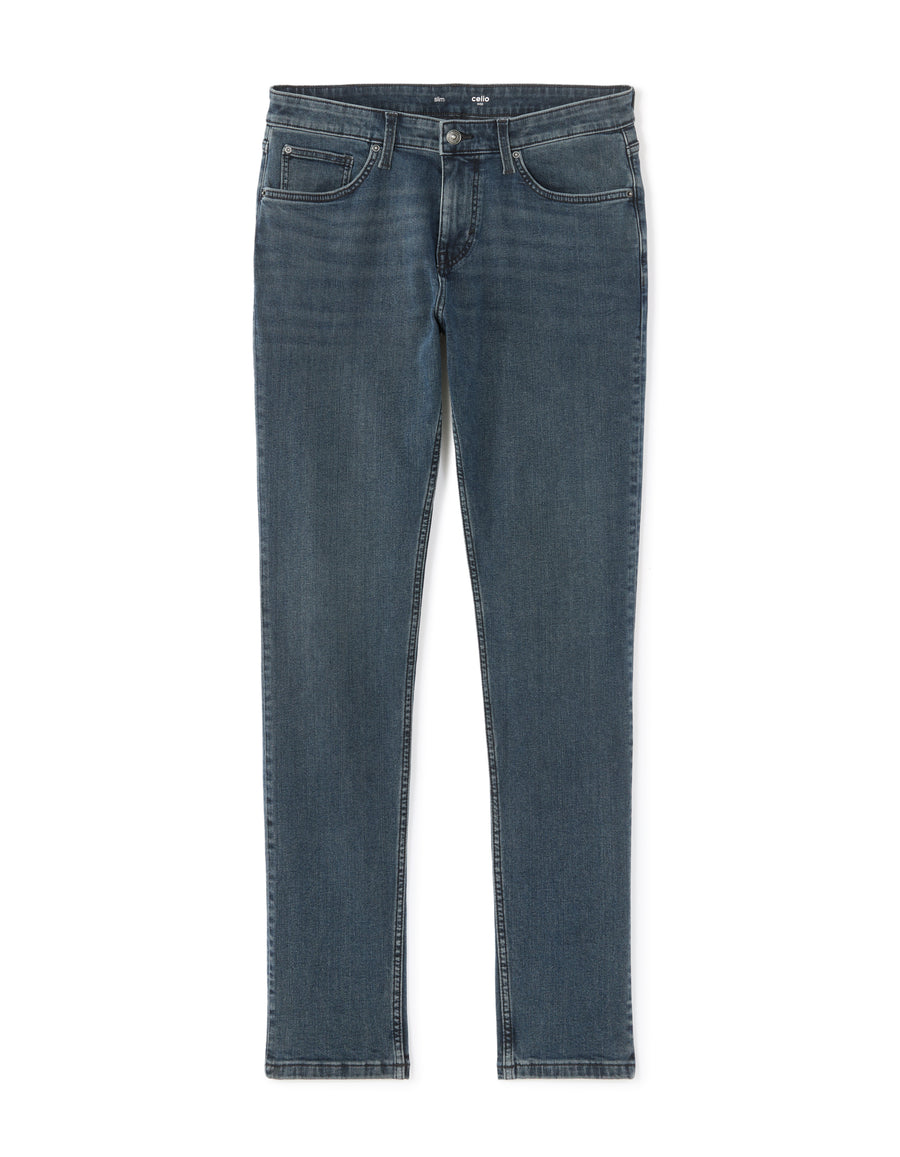 Slim Fit 100% Cotton Solid Jeans - Navy Blue