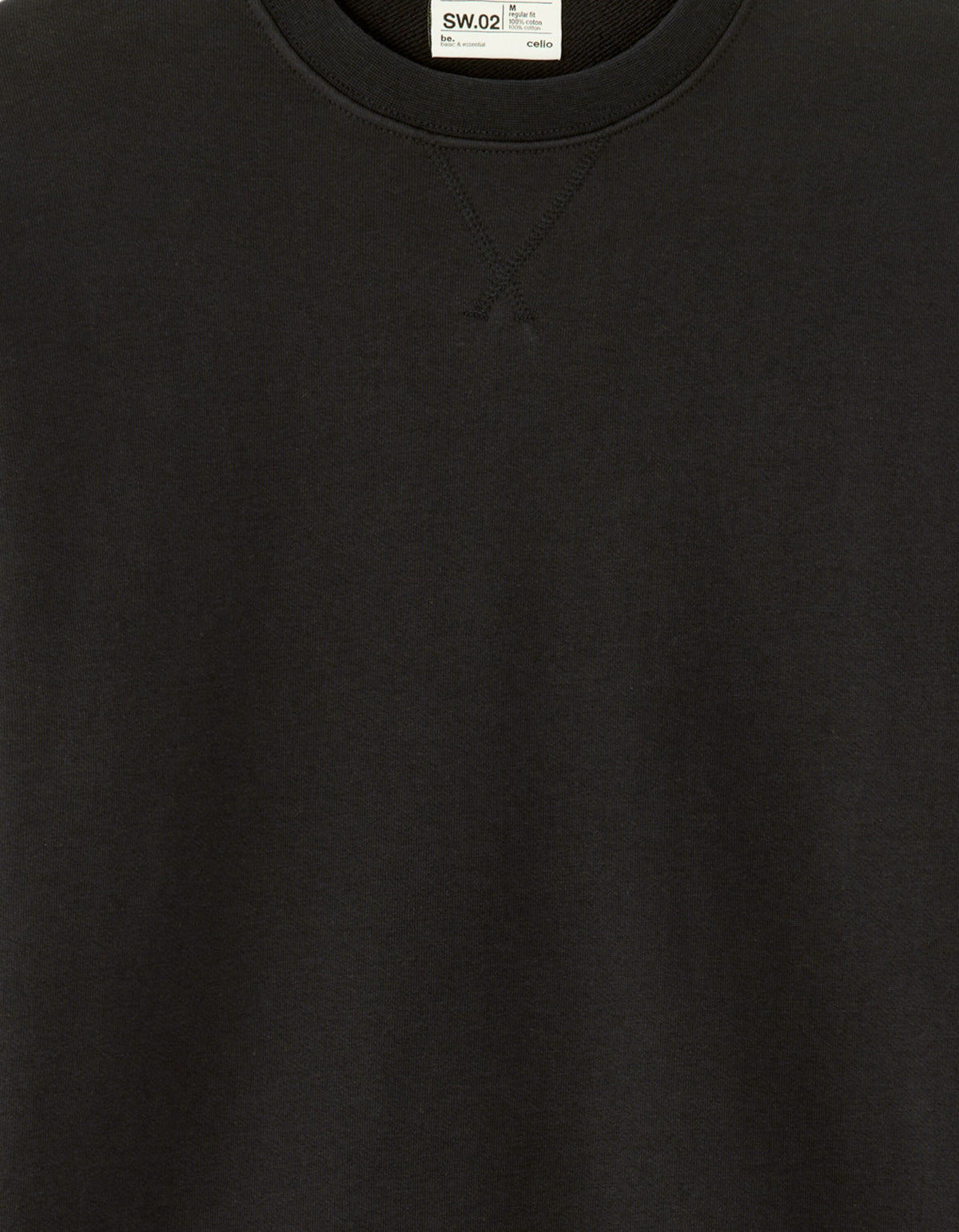 Regular Fit 100% Cotton Crew Neck Sweater - Black