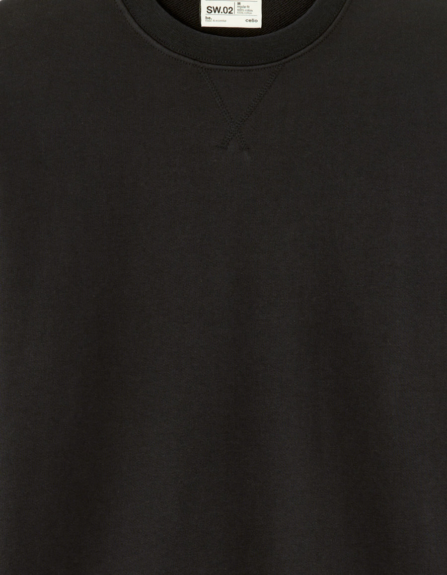 Regular Fit 100% Cotton Crew Neck Sweater - Black