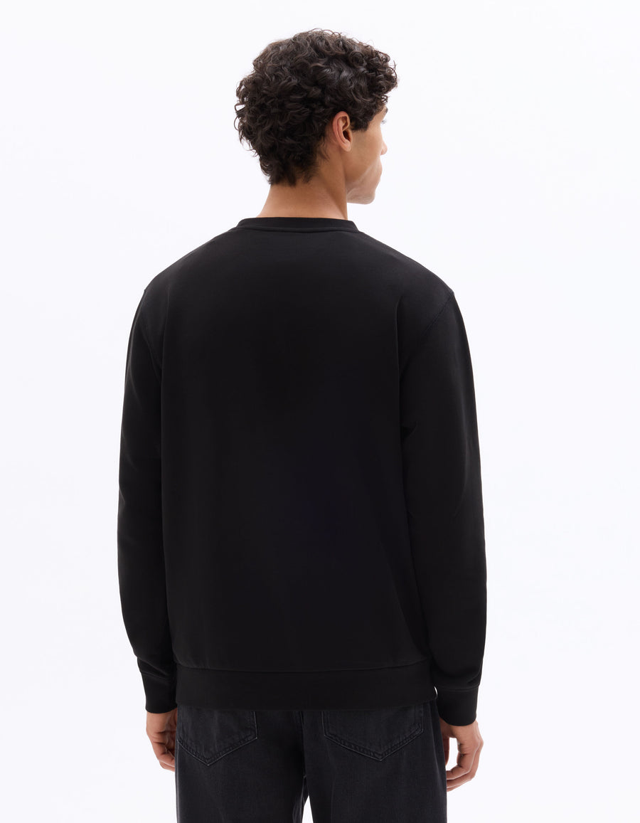 Regular Fit 100% Cotton Crew Neck Sweater - Black