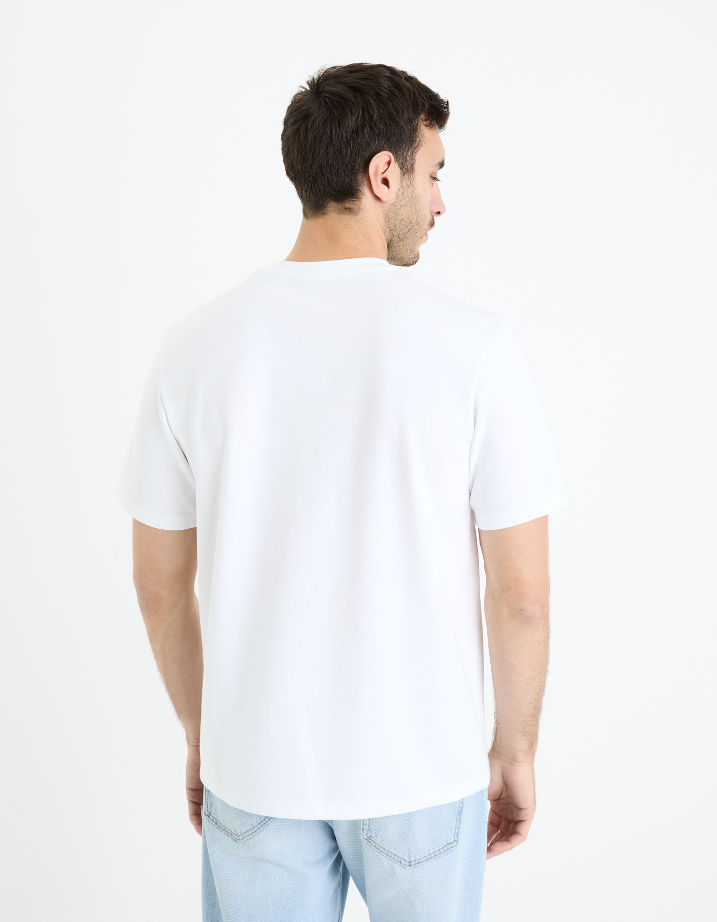 Celio* Solid Regular Fit Cotton White T-Shirt