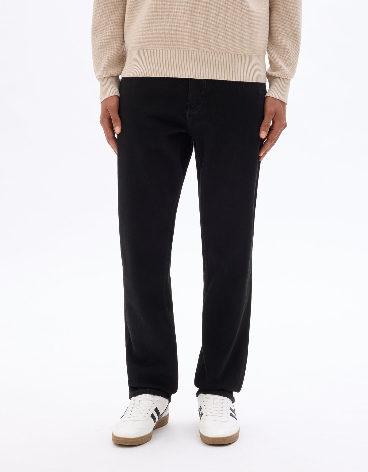 Straight Fit Stretch Cotton Jeans - Black