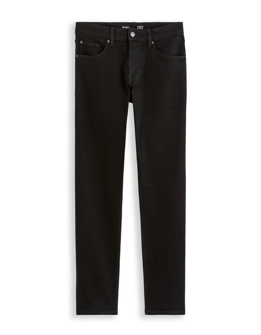 Straight Fit Stretch Cotton Jeans - Black