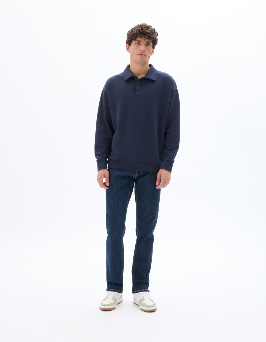 Straight Fit Stretch Cotton Jeans - Navy Blue