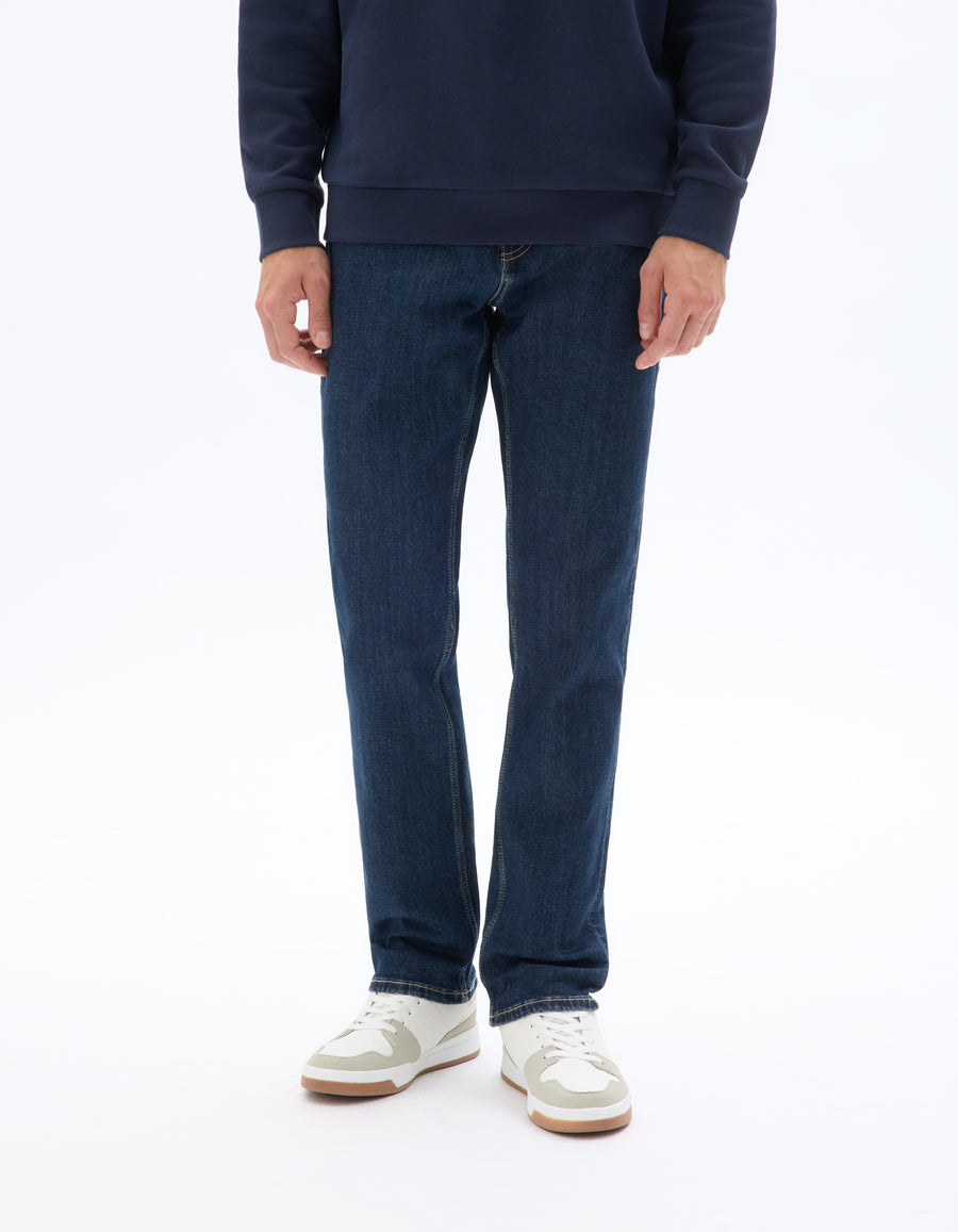 Straight Fit Stretch Cotton Jeans - Navy Blue