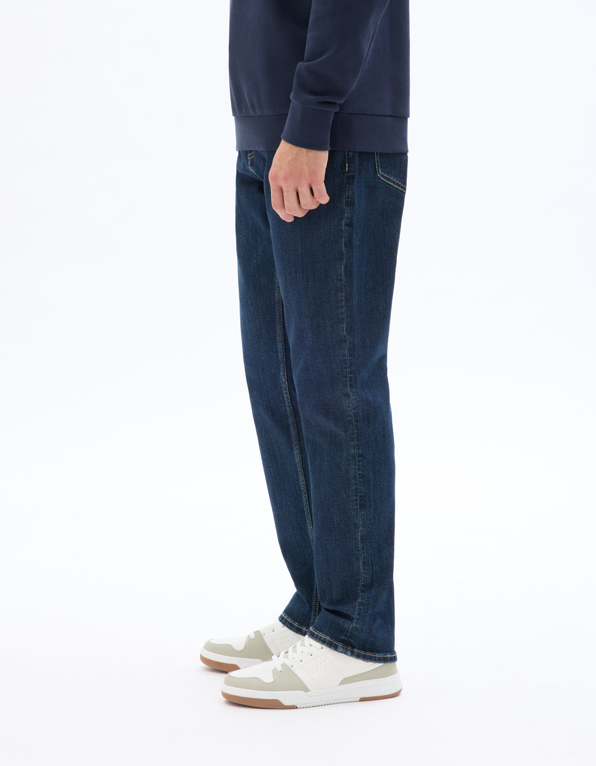 Straight Fit Stretch Cotton Jeans - Navy Blue