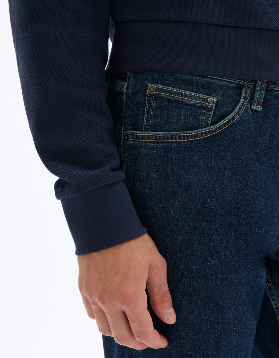 Straight Fit Stretch Cotton Jeans - Navy Blue