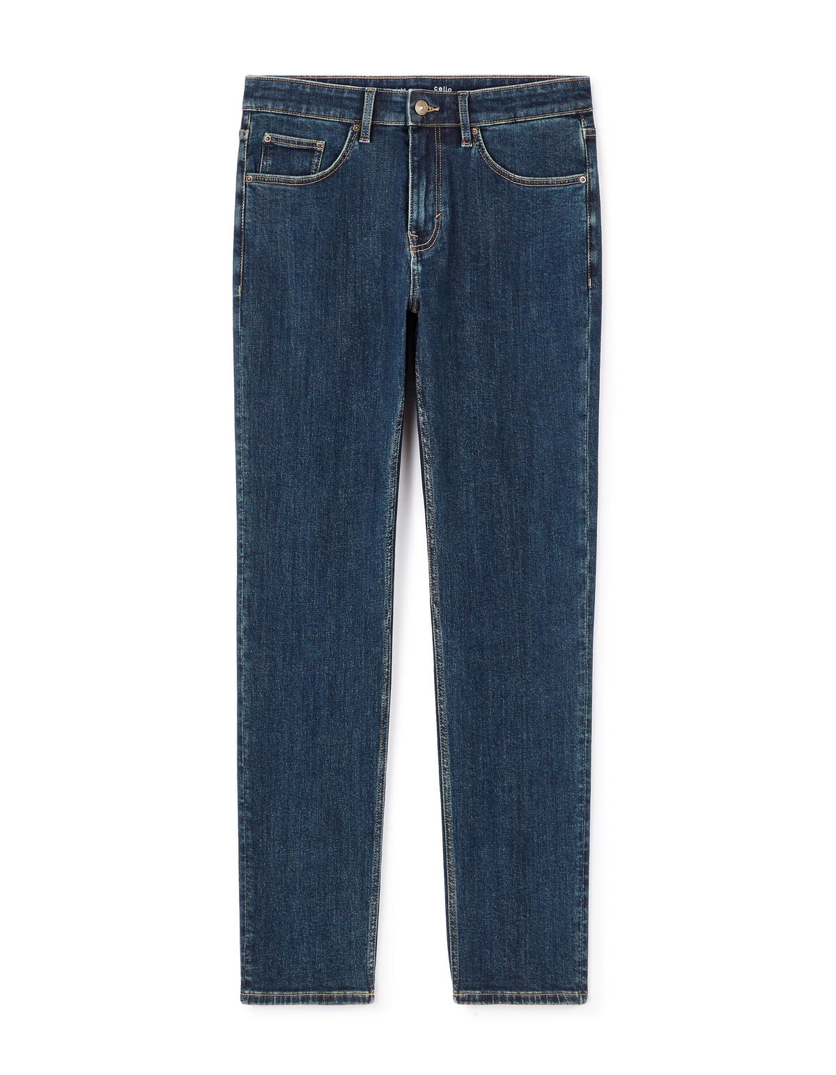 Straight Fit Stretch Cotton Jeans - Navy Blue