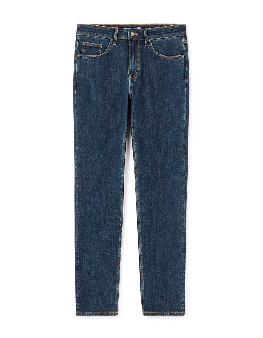 Straight Fit Stretch Cotton Jeans - Navy Blue