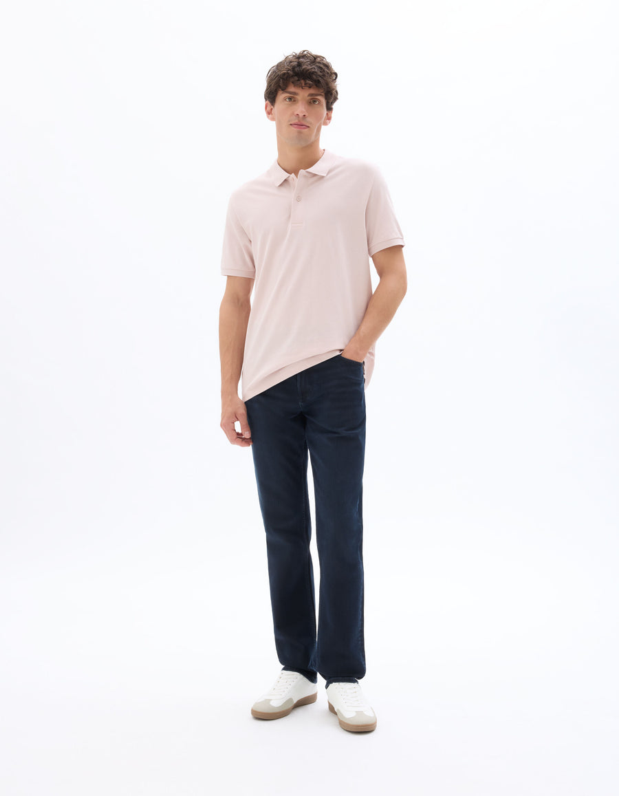 Straight Fit Stretch Cotton Jeans - Navy Blue