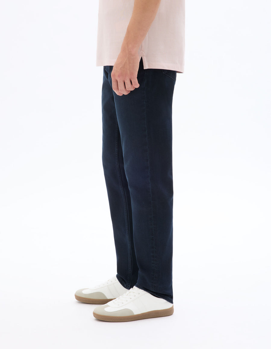 Straight Fit Stretch Cotton Jeans - Navy Blue