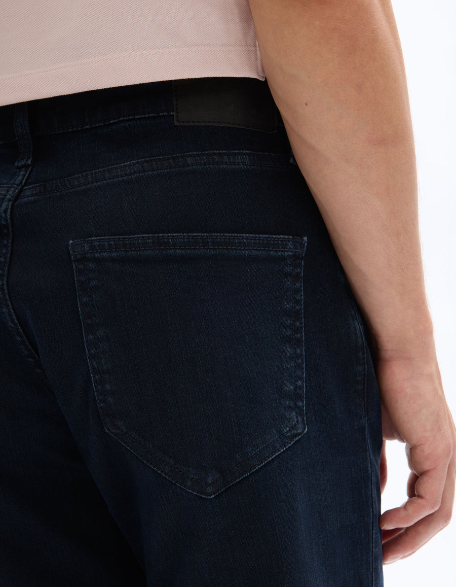 Straight Fit Stretch Cotton Jeans - Navy Blue