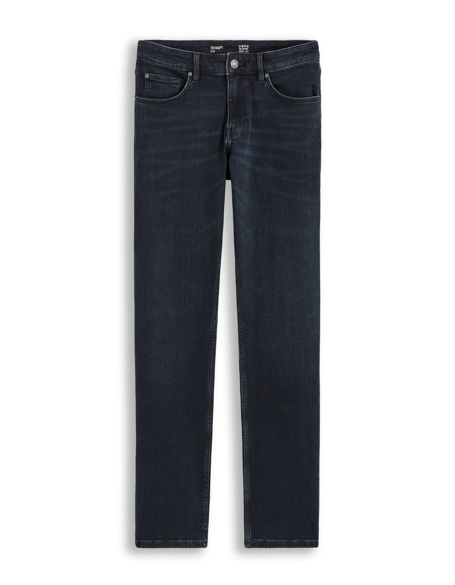Straight Fit Stretch Cotton Jeans - Navy Blue