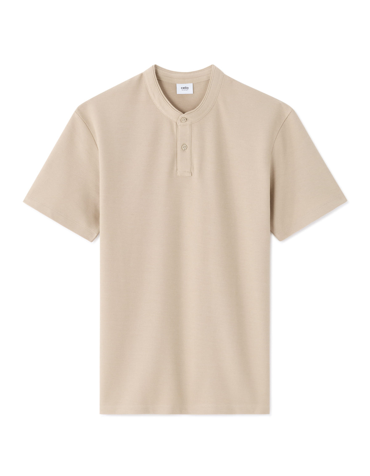 Regular Fit 100% Cotton Mandarin Collar T-Shirt - Light Beige