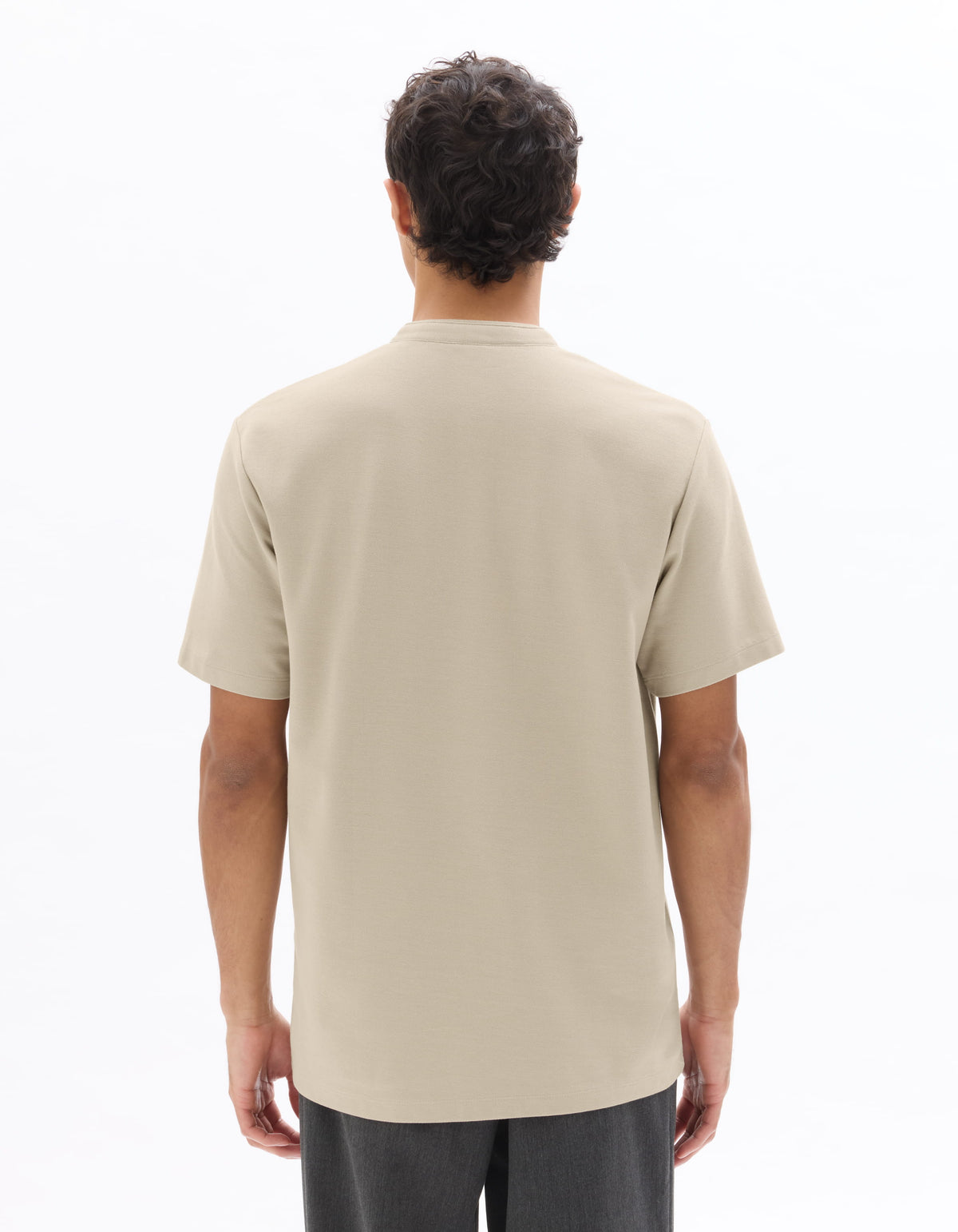 Regular Fit 100% Cotton Mandarin Collar T-Shirt - Light Beige